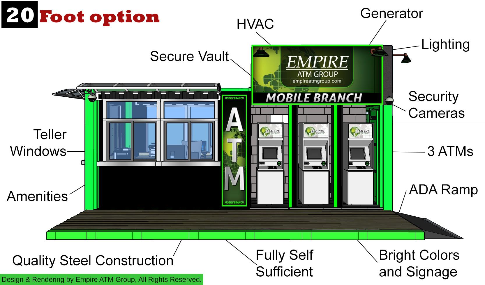 Empire ATM Group Temporary Bank Container 20' Front View, empireatmgroup.com